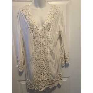 NWT Solitaire Swimsuit Beach Cover Up Dress Medium Off‎ White Crochet  Pullover